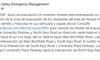 Bomberos ordenan evacuación de residentes del área de Terrace Heights en Yakima