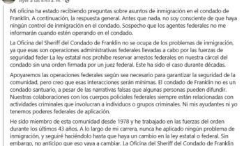 La Oficina del Sheriff del Condado de Franklin responde a preguntas sobre la aplicación de las leyes de inmigración en el condado