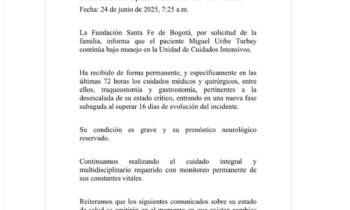 Uribe Turbay tiene mejoría; su estado pasa de crítico a grave, según parte médico