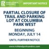 Cierre parcial temporal del sendero Sacagawea y Columbia Park West a partir de hoy #14Jul